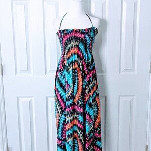 JORDAN TAYLOR Women's Smocked Halter Maxi Dress  Size M  Multi Color Print
